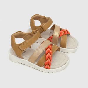 Sandalia de niña velcro étnica cafe (21 a 27)