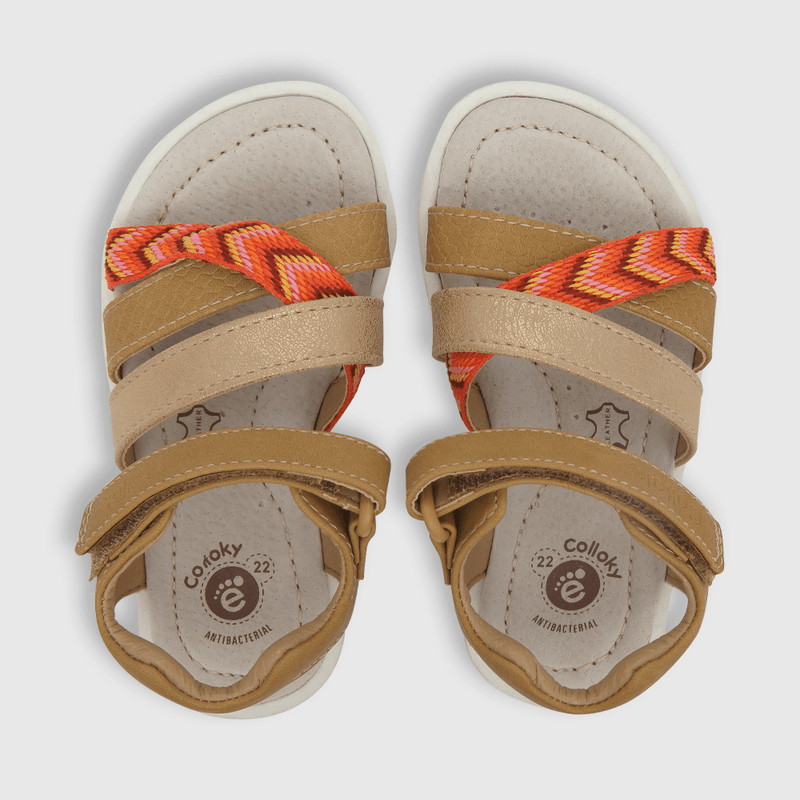 Sandalia de niña velcro étnica cafe (21 a 27)