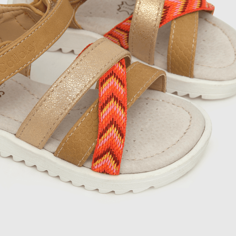 Sandalia de niña velcro étnica cafe (21 a 27)