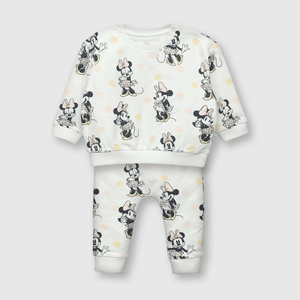 Conjunto de bebe niña Minnie set polerón + pantalón blanco (0 a 12 meses)