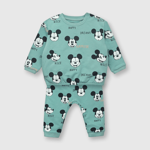 Conjunto de bebe niño Mickey set polerón + pantalón verde (0 a 12 meses)