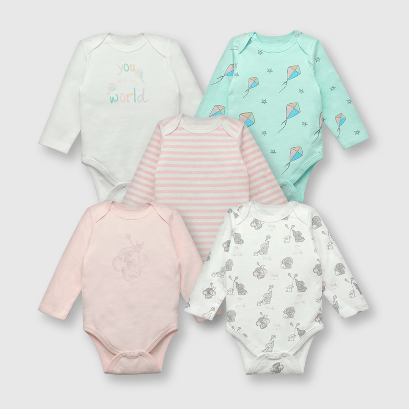 Pack bodies de bebe niña 5 pack elefantitos blanco (0 a 24 meses)