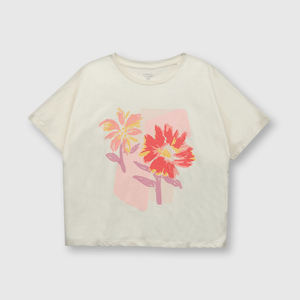 Polera de niña flores beige (2 a 12 años)