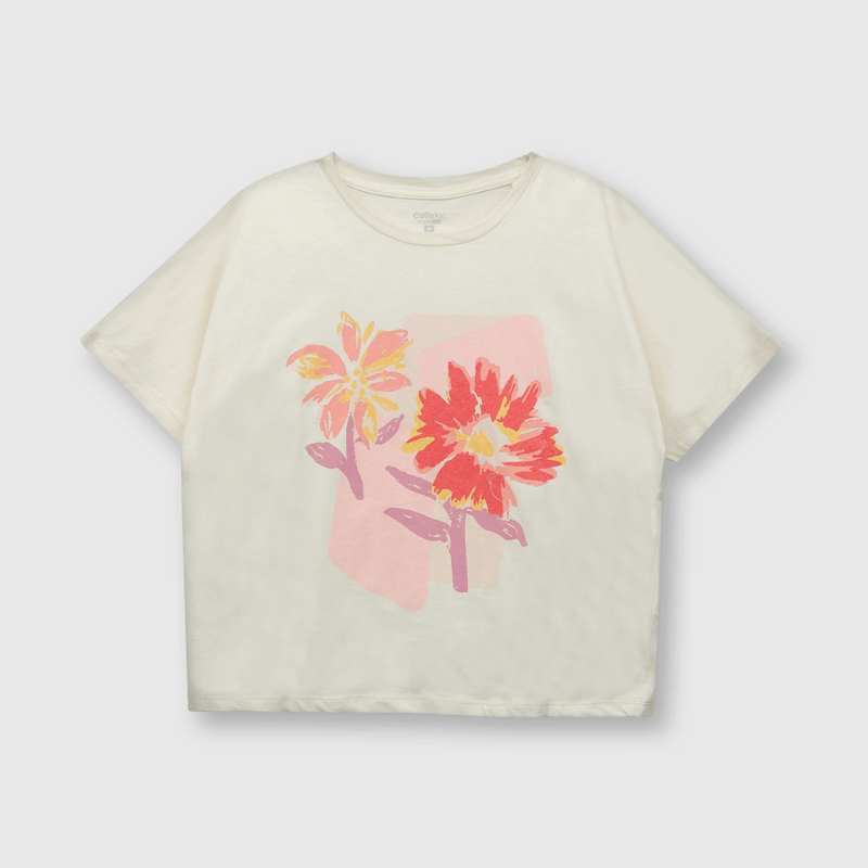Polera de niña flores beige (2 a 12 años)