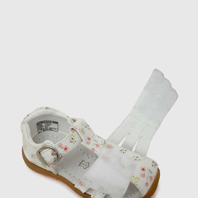 Sandalia de niña floral con hebilla blanco (18 a 21)