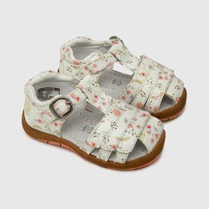 Sandalia de niña floral con hebilla blanco (18 a 21)