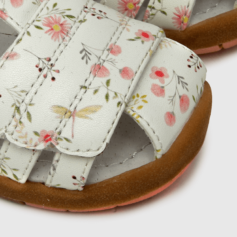 Sandalia de niña floral con hebilla blanco (18 a 21)