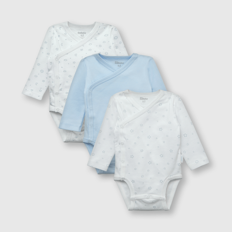 Body de bebe niño 3 pack de algodón celeste (0 a 24 meses)