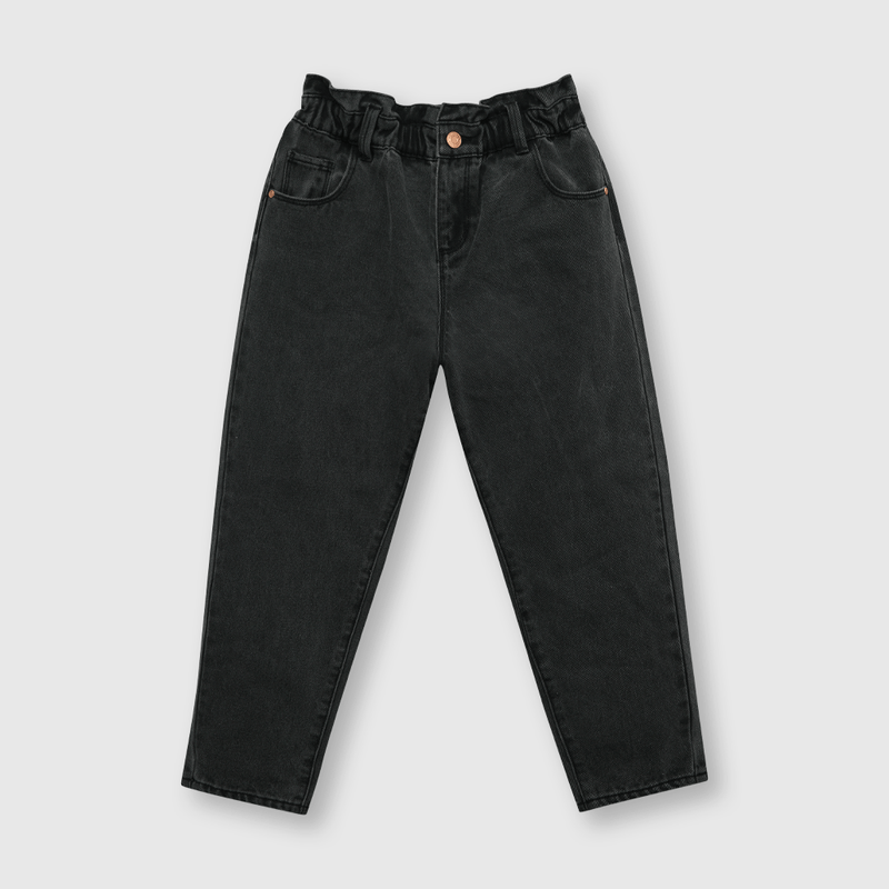 Jeans de niña recogido negro (2 a 12 años)