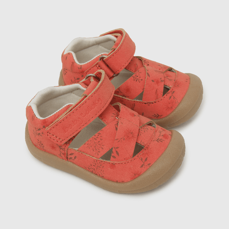 Sandalia de niña floral con velcro rojo (17 a 20)