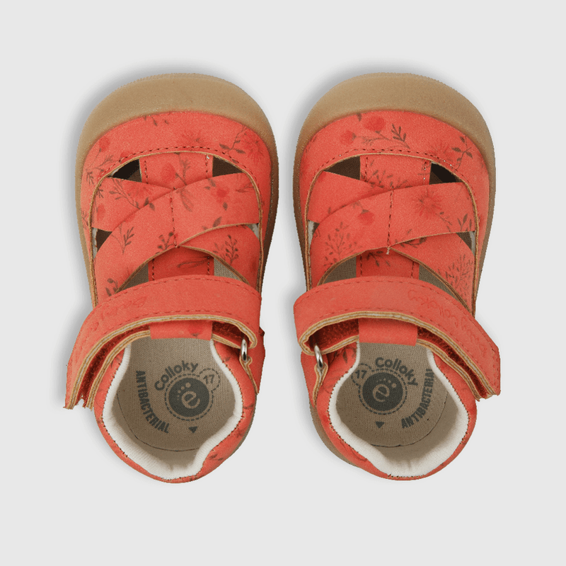 Sandalia de niña floral con velcro rojo (17 a 20)