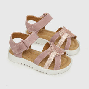 Sandalia de niña velcro corazón rosado (21 a 27)