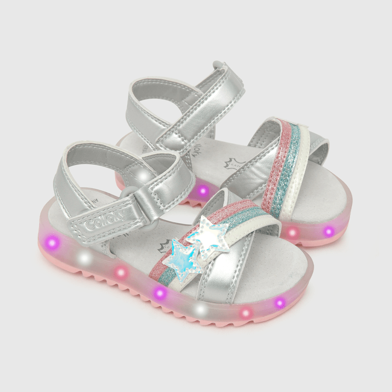 Sandalia de niña con luces arcoiris gris (21 a 27)