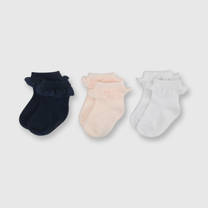 Calcetin deportivo corto de bebe niña 3 pack clasico blanco (0 a 2 años)