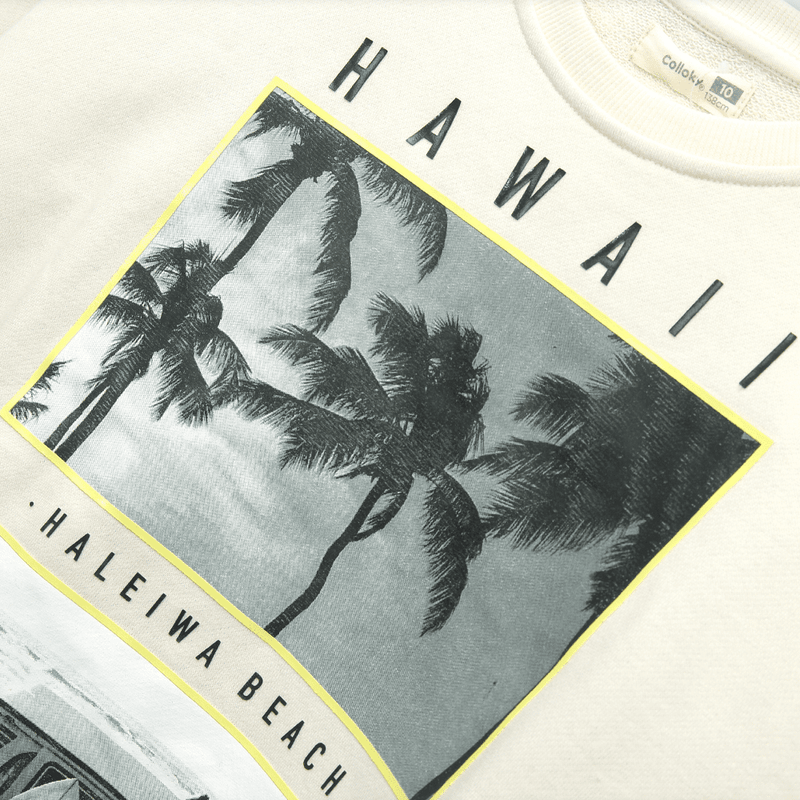 Polerón de niño tropical estampado beige (2 a 12 años)