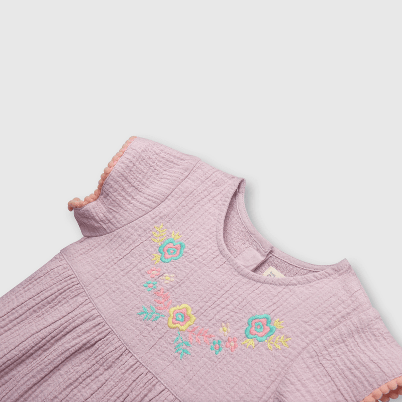 Vestido de bebe niña bordado lila (3 a 36 meses)