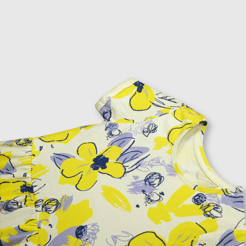 Vestido de niña estampado amarillo (2 a 12 años)