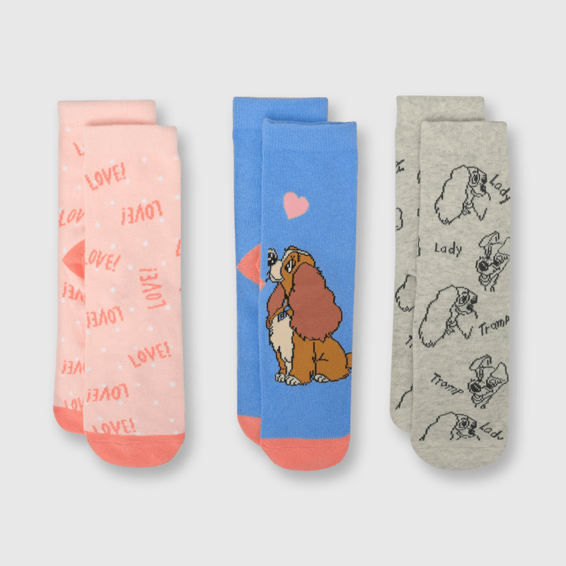 Calcetin de niña 3 pack Lady and Tramp beige (23 a 37)