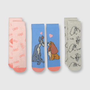 Calcetin de niña 3 pack Lady and Tramp beige (23 a 37)