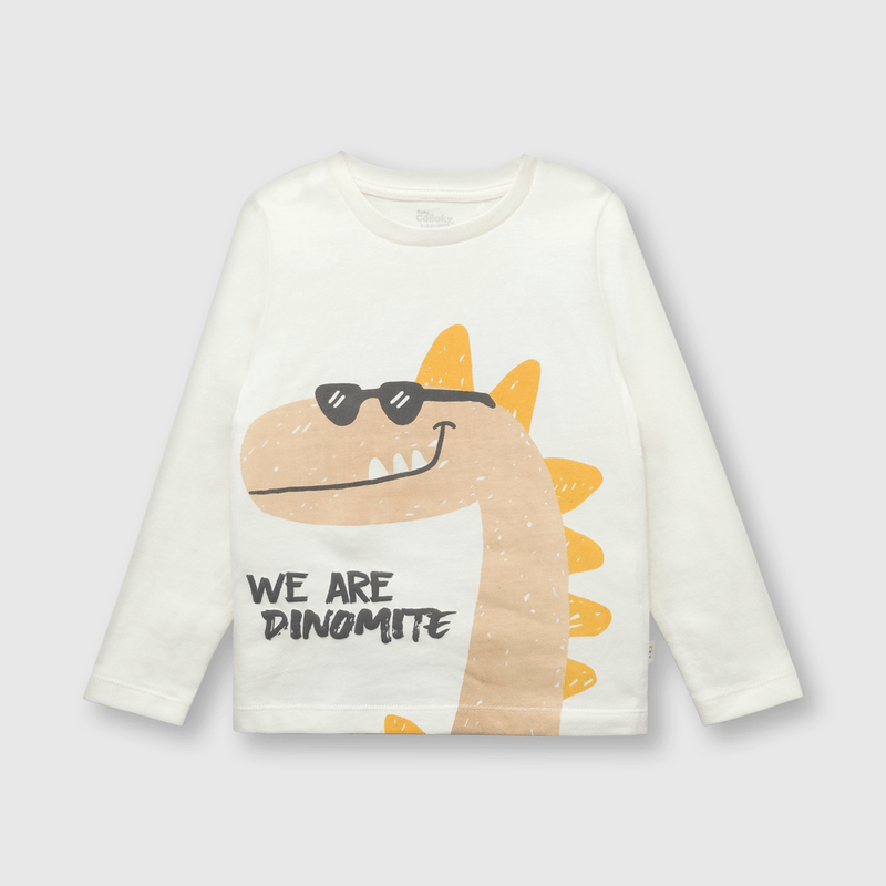 Polera de bebé niño dino blanco (3 a 36 meses)