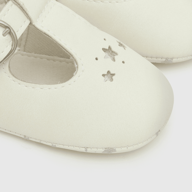 Reina para niña blanca niña con aplicación de estrella y hebilla de caña baja blanca (14 a 18)