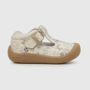 Reina para niña blanca niña con impresión floral, hebilla y caña baja blanca (17 a 20)