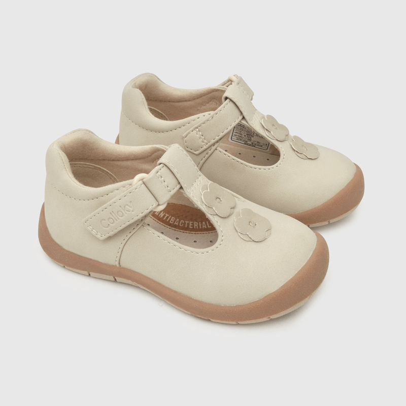Reina para niña de niña velcro flores beige (21 a 27)