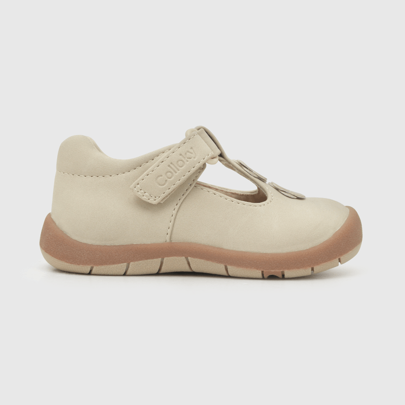 Reina para niña de niña velcro flores beige (21 a 27)