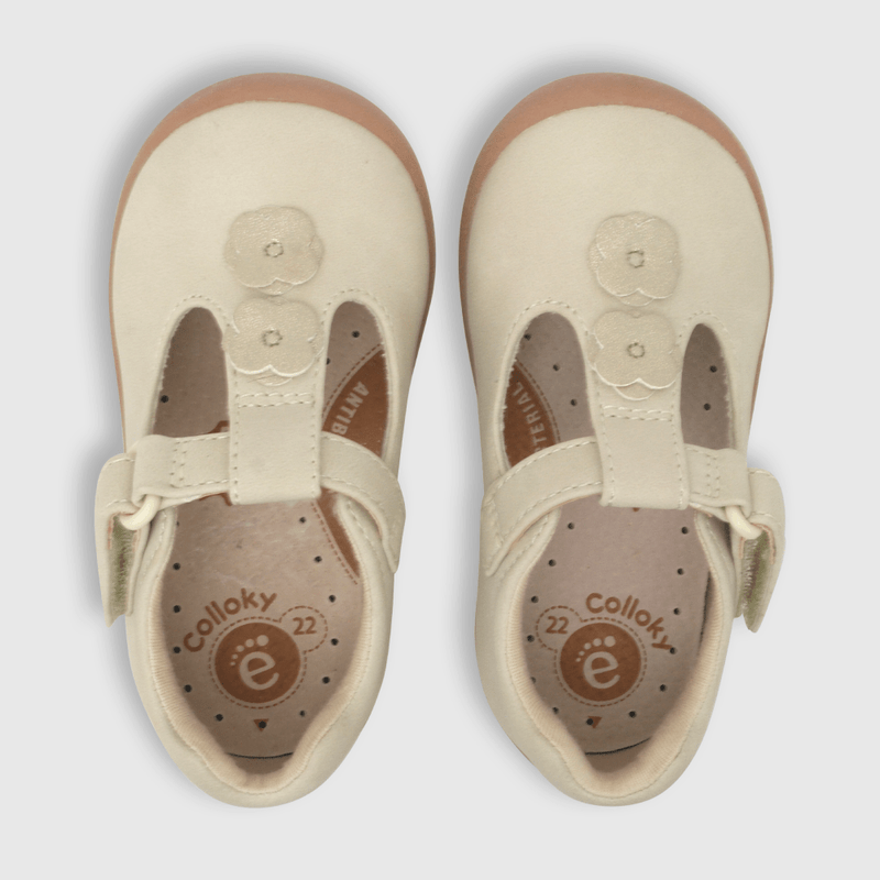 Reina para niña de niña velcro flores beige (21 a 27)