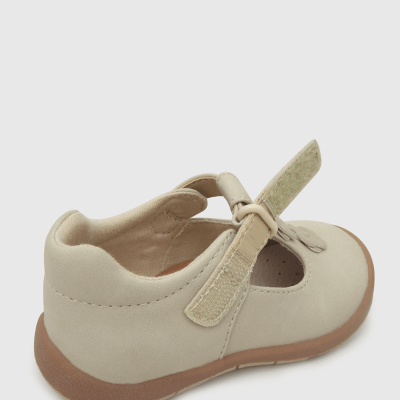 Reina para niña de niña velcro flores beige (21 a 27)
