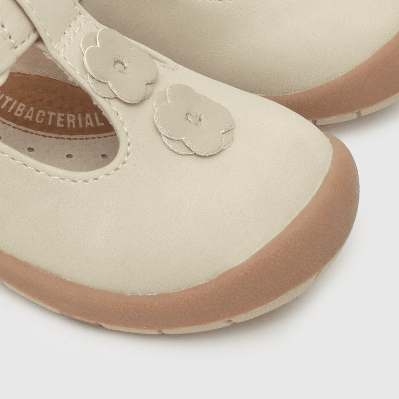 Reina para niña de niña velcro flores beige (21 a 27)