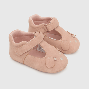 Reina para niña rosada niña con aplicación de perrito y velcro de caña baja rosada (14 a 18)