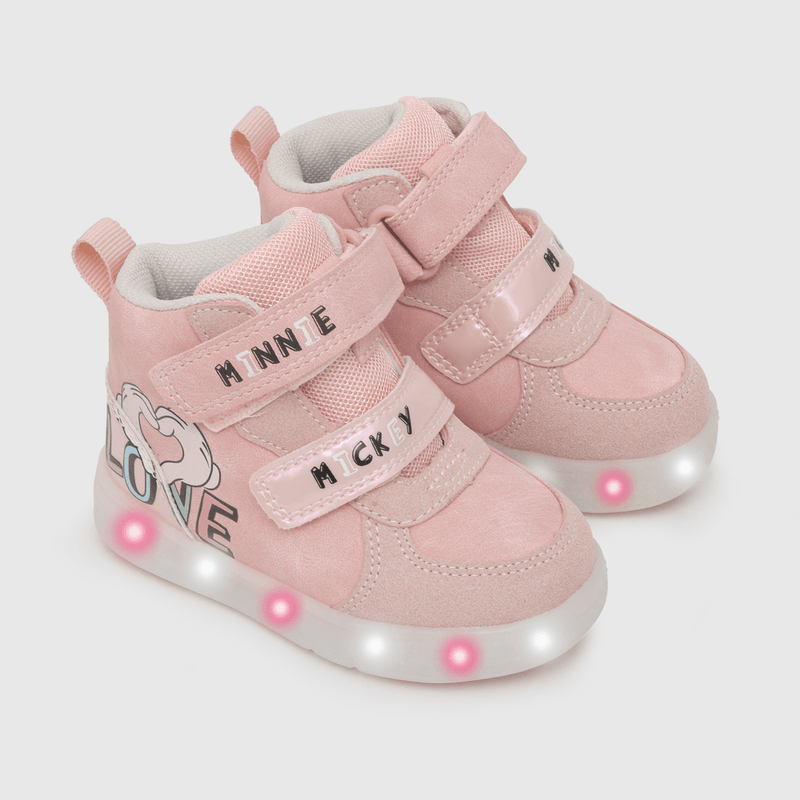 Zapatilla para niña de niña dos velcro luces minnie rosada (21 a 27)
