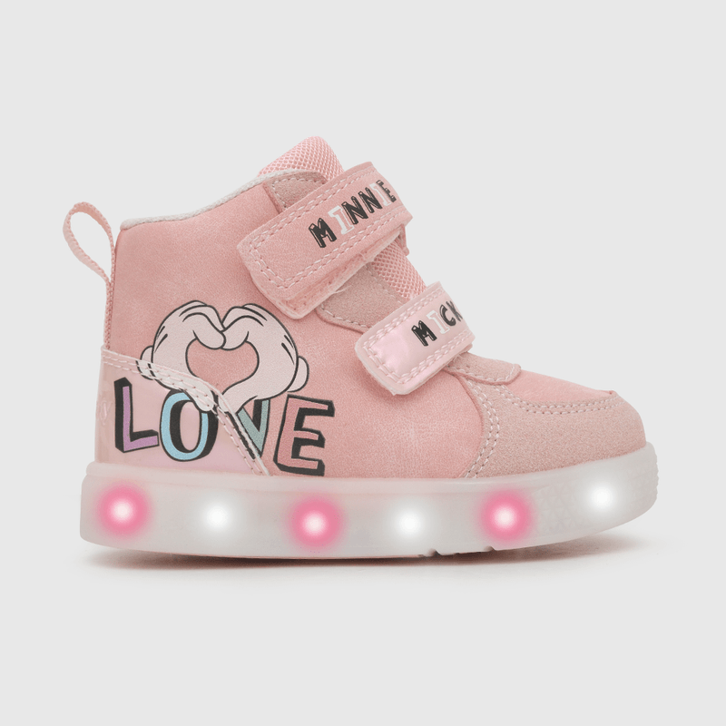 Zapatilla para niña de niña dos velcro luces minnie rosada (21 a 27)