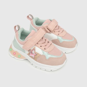 Zapatilla para niña de niña velcro elástico luces rosada (21 a 27)
