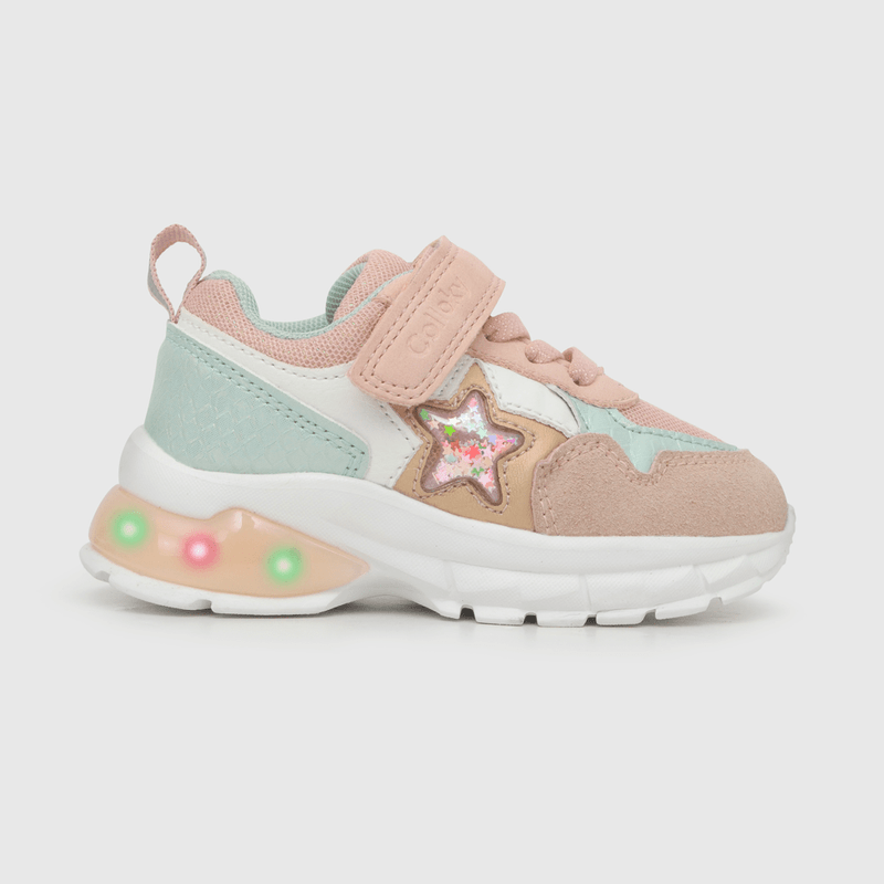 Zapatilla para niña de niña velcro elástico luces rosada (21 a 27)