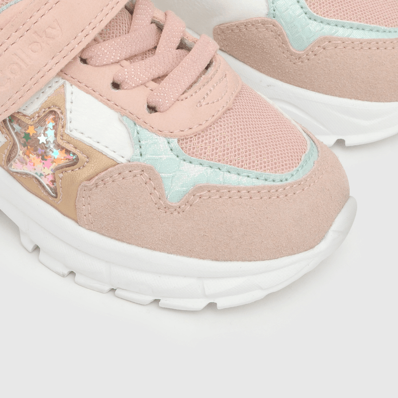 Zapatilla para niña de niña velcro elástico luces rosada (21 a 27)