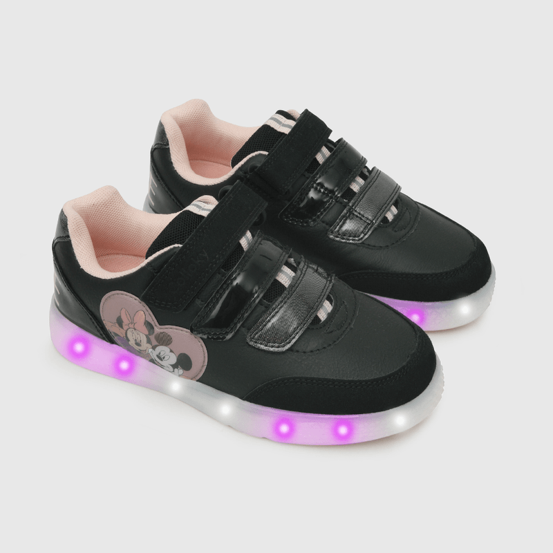Zapatilla para niña luces de minnie tres velcros negra (28 a 36)