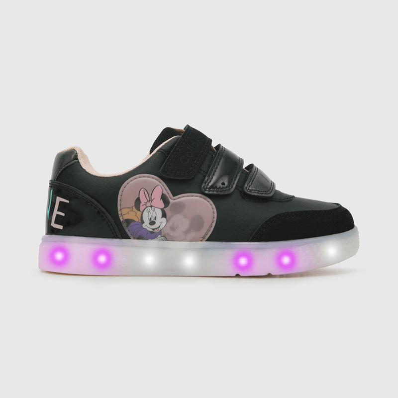 Zapatilla para niña luces de minnie tres velcros negra (28 a 36)