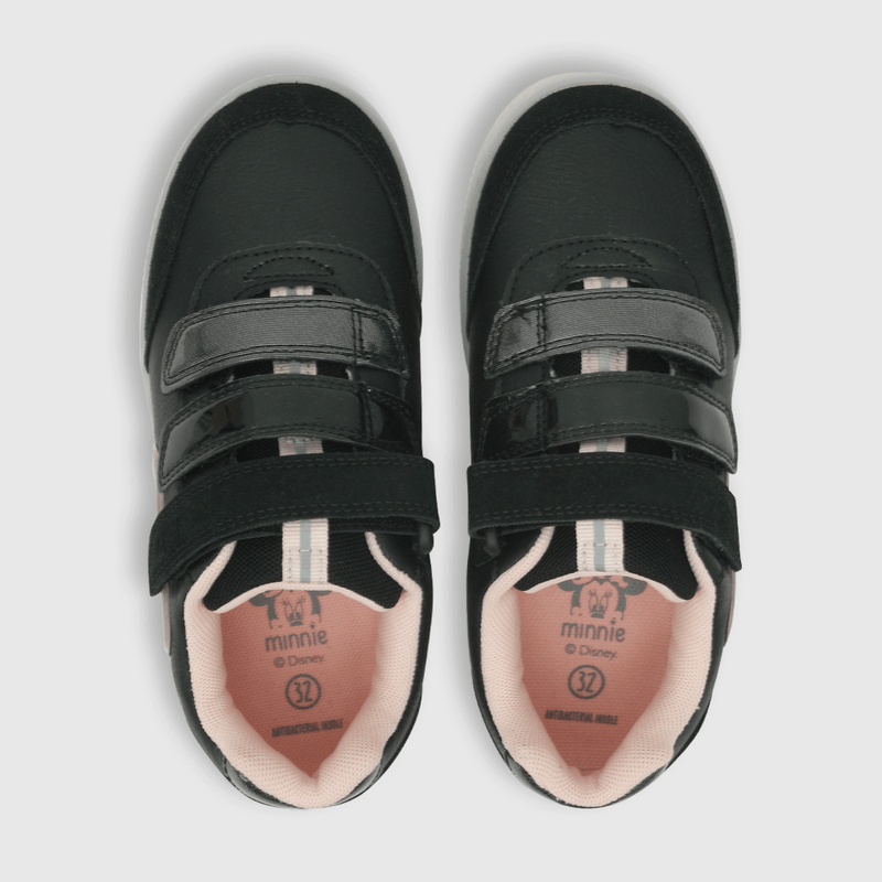 Zapatilla para niña luces de minnie tres velcros negra (28 a 36)