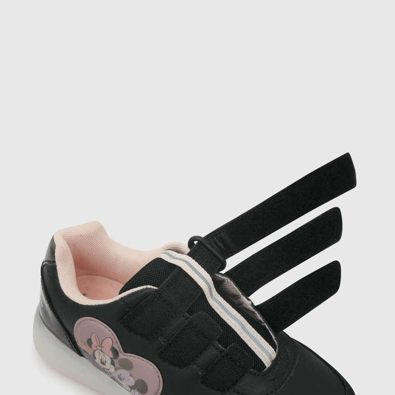 Zapatilla para niña luces de minnie tres velcros negra (28 a 36)