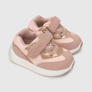 Zapatilla para niña rosada niña con aplicación glitter, velcro elástico y caña baja rosada (18 a 21)