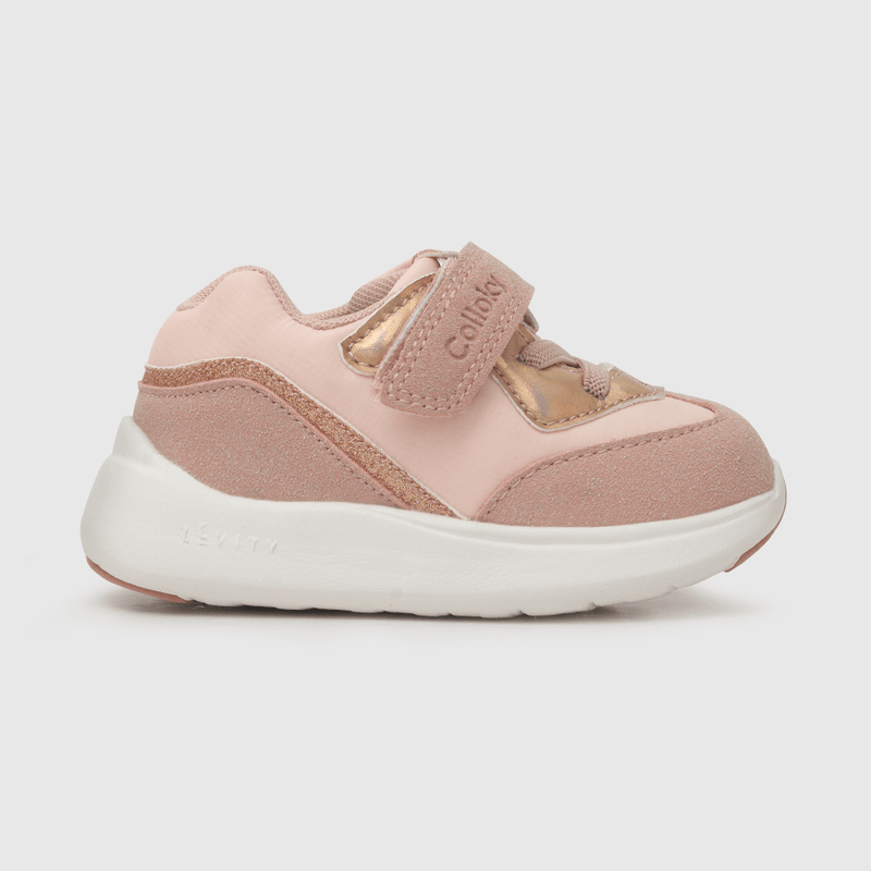 Zapatilla para niña rosada niña con aplicación glitter, velcro elástico y caña baja rosada (18 a 21)