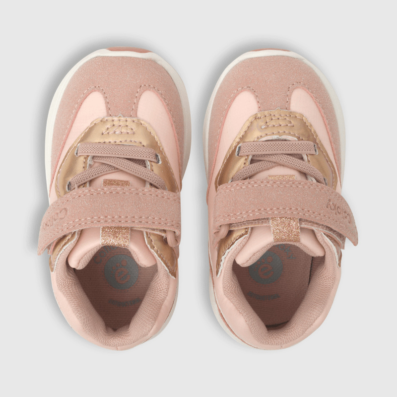 Zapatilla para niña rosada niña con aplicación glitter, velcro elástico y caña baja rosada (18 a 21)