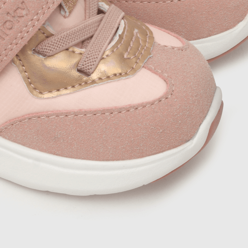 Zapatilla para niña rosada niña con aplicación glitter, velcro elástico y caña baja rosada (18 a 21)