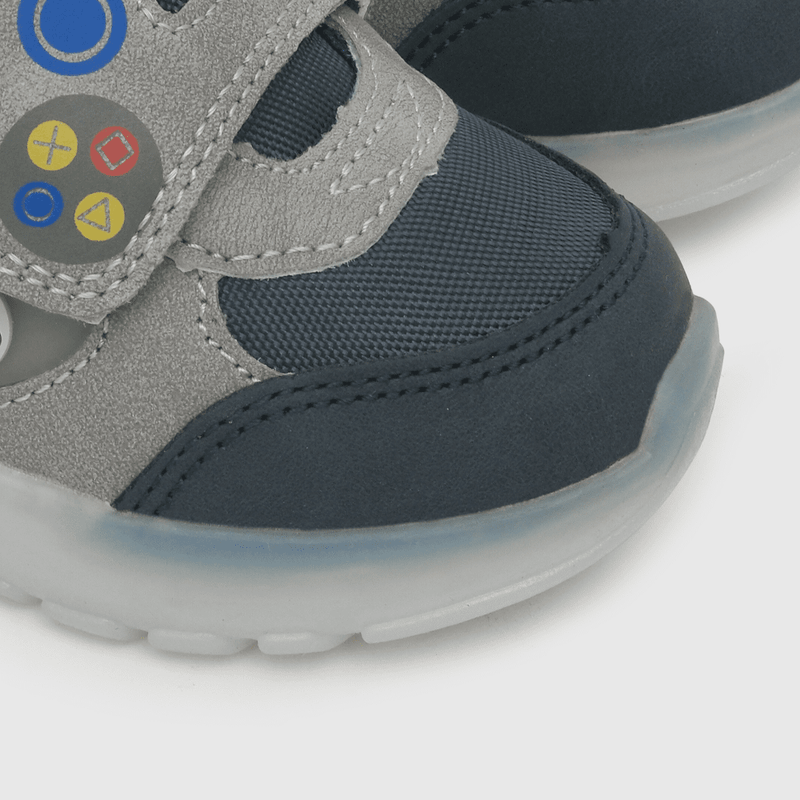 Zapatilla para niño de niño luces velcro caña baja gris (21 a 27)