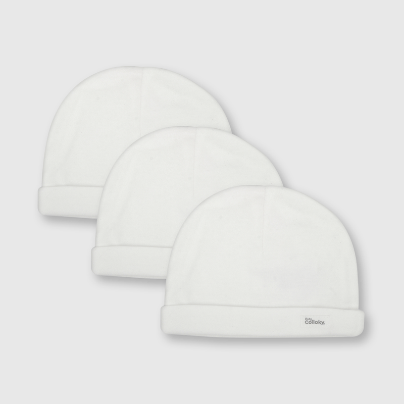 Gorro de bebé unisex 3 pack de algodón blanco (talla única)