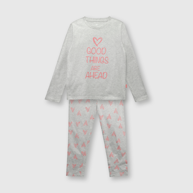 Pijama de niña de algodón gris (2 a 12 años)