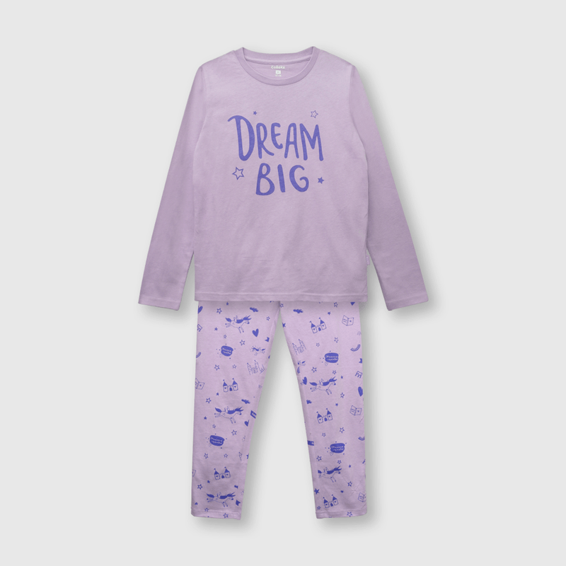 Pijama de niña de algodón morado (2 a 12 años)