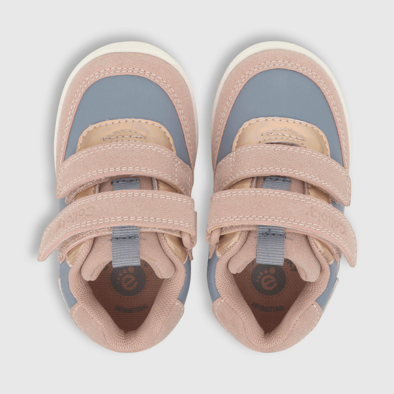 Zapatilla para niña multicolor niña aplicación estrella , dos velcros y caña baja rosada (18 a 21)
